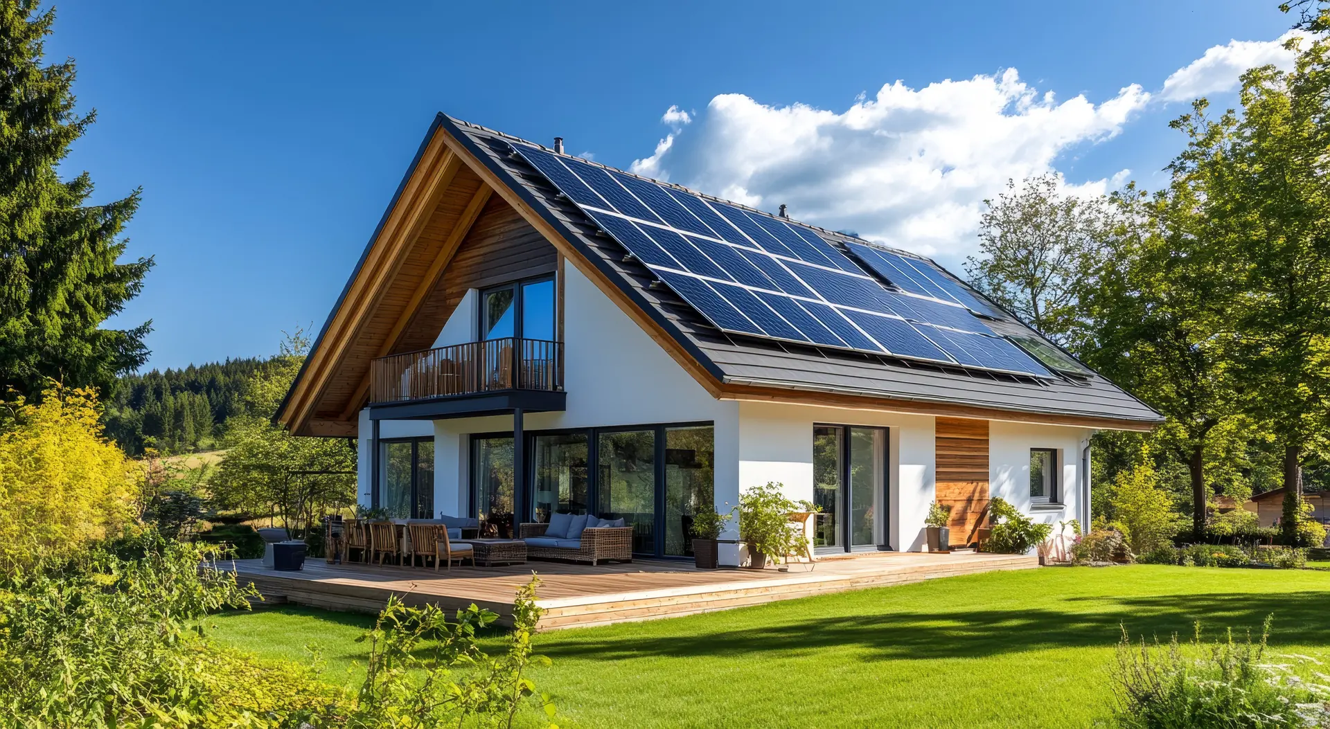 Einfamilienhaus mit Photovoltaikanlage auf dem Satteldach