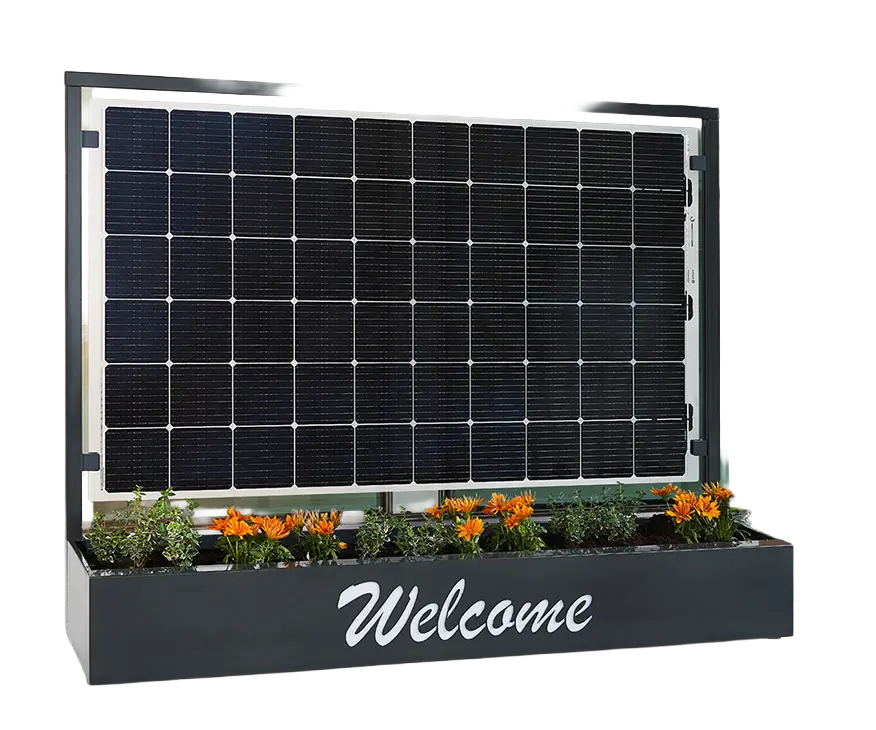 Helios Solarblumenkasten — Solarmodul mit bepflanztem Blumenkasten